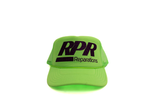 neon green purple glitter trucker hat
RPR Reparations mesh cap
sparkle logo snapback
glitter logo streetwear hat
foam front mesh trucker
bold glitter cap
unisex neon snapback
OG RPR glitter hat
adjustable sparkle cap
fashion-forward trucker hat