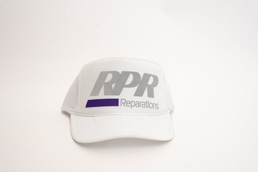 white and grey trucker hat
RPR Reparations cap
purple underline logo hat
snapback mesh cap
foam front trucker
unisex streetwear hat
breathable summer cap
adjustable logo hat
monochrome logo trucker
clean design mesh hat