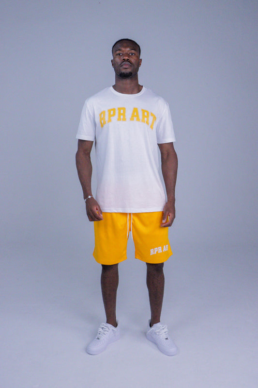 yellow basketball shorts
mesh gym shorts
RPR ART shorts
unisex sportswear
breathable summer shorts
drawstring activewear shorts
mid-thigh shorts
streetwear shorts
cotton mesh shorts
shorts for men and women