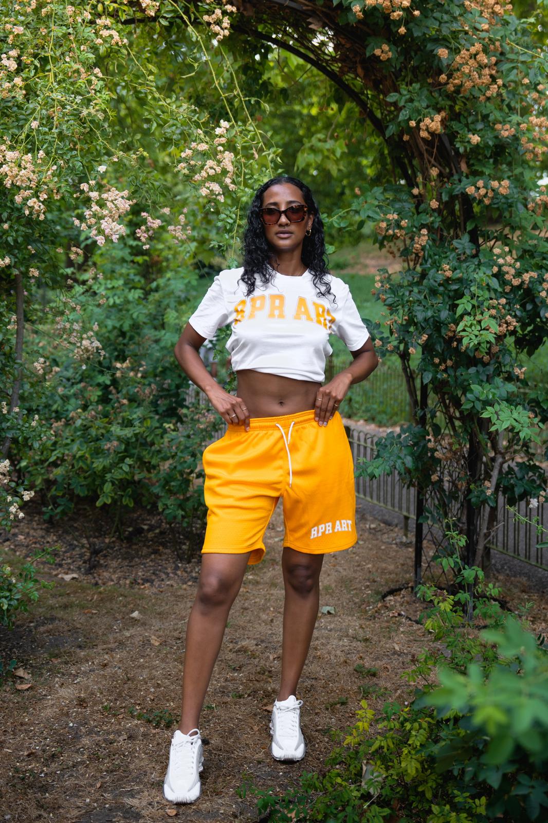 yellow basketball shorts
mesh gym shorts
RPR ART shorts
unisex sportswear
breathable summer shorts
drawstring activewear shorts
mid-thigh shorts
streetwear shorts
cotton mesh shorts
shorts for men and women