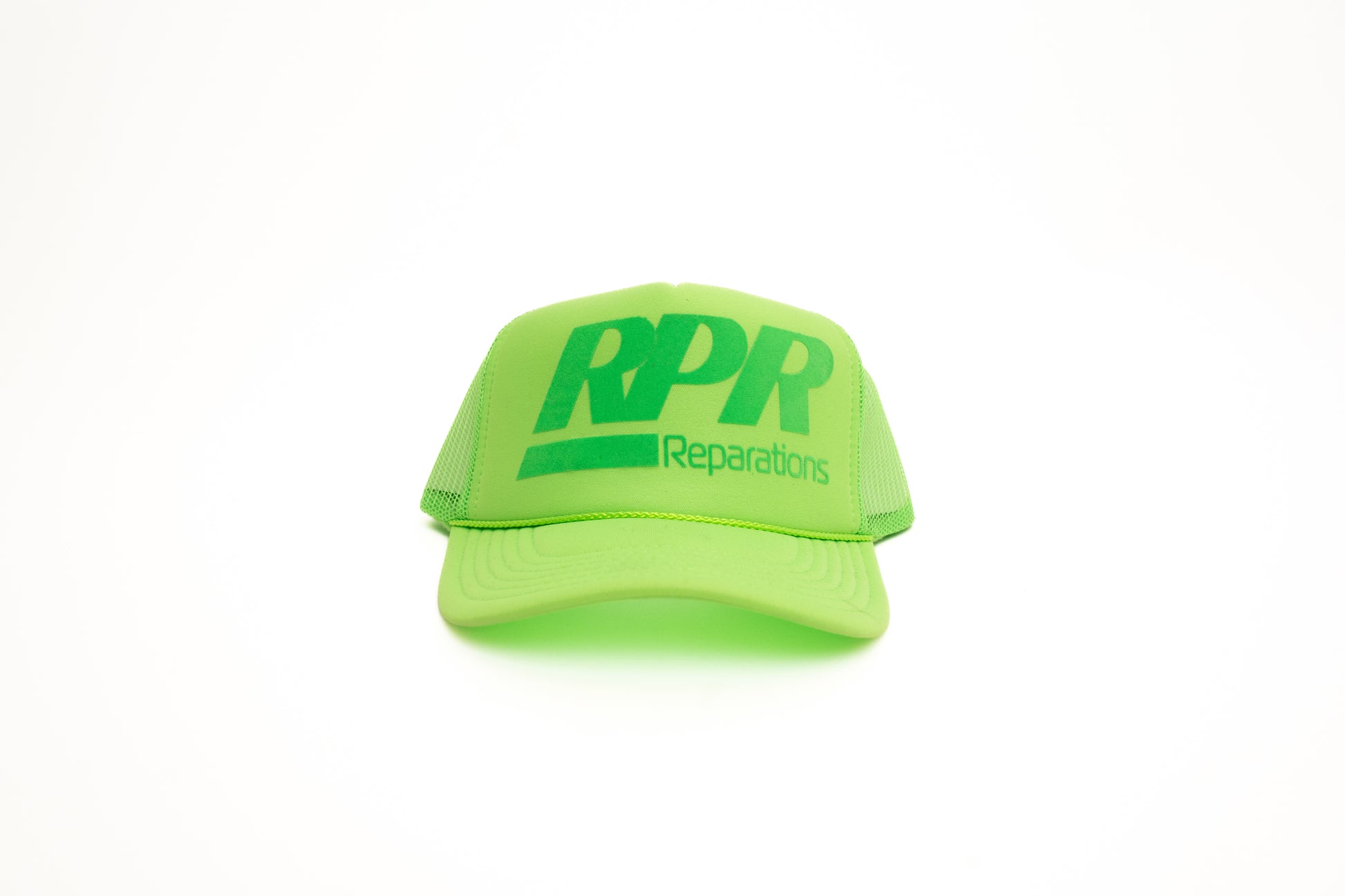 neon green monochrome trucker hat

green RPR logo cap

tonal mesh back snapback

unisex minimal streetwear cap

RPR Reparations foam front hat

green-on-green trucker

breathable summer mesh cap

structured snapback

one-color logo hat

bold neon mesh cap