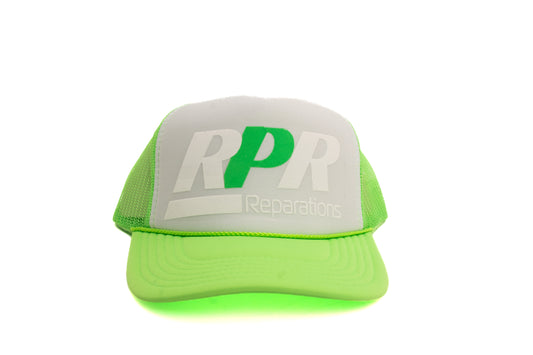 neon green trucker hat

RPR Reparations cap

snapback mesh hat

unisex streetwear hat

foam front trucker

bold graphic cap

breathable summer hat

high-visibility cap

mesh back snapback

statement trucker cap