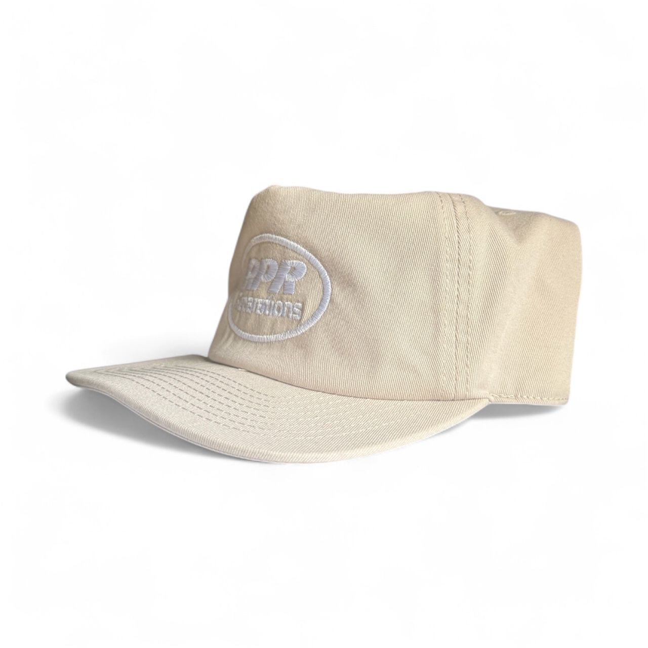 Beige cap with a logo on a white background